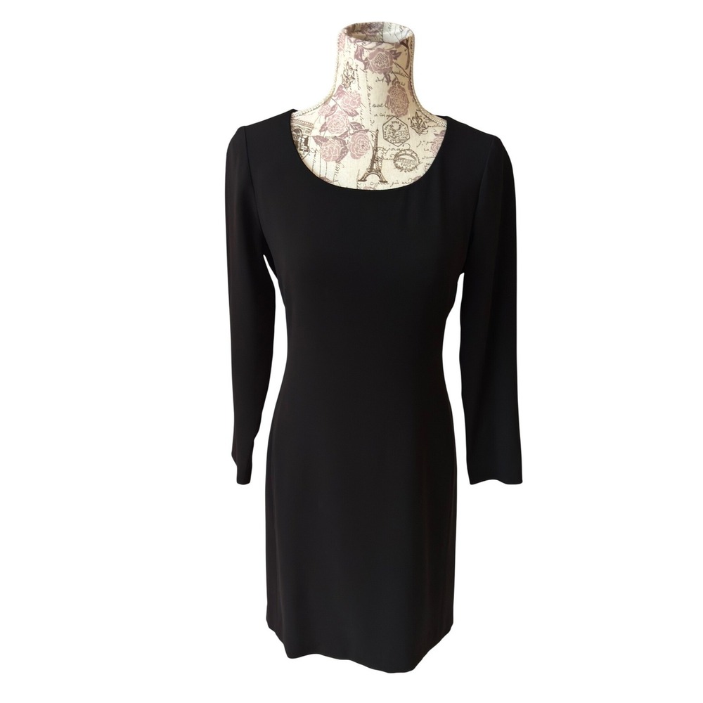 Lauren Ralph Lauren Black Sheath Dress Long Sleeve Scoop Neck Size‎ 4